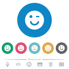 Winking emoticon solid flat round icons