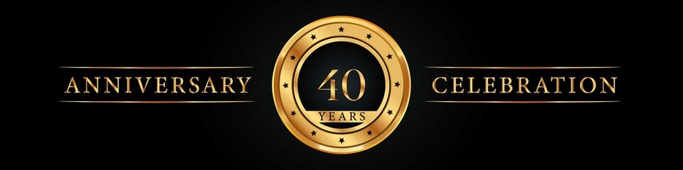 Fototapeta premium 40 years anniversary golden label. Poster Design for anniversary event party, wedding, birthday party, greetings and invitation card. 40 years anniversary celebration design vector.