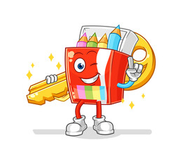 colored pencils carry the key mascot. cartoon vector