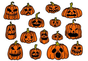 Set with Halloween pumpkins for stickers and cards and kids and wrapping paper and packaging