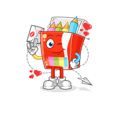 colored pencils hold love letter illustration. character vector