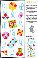 Visual fractions educational math puzzle
