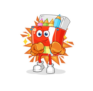colored pencils boxer character. cartoon mascot vector