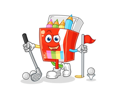 colored pencils playing golf vector. cartoon character