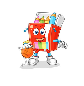 colored pencils dribble basketball character. cartoon mascot vector