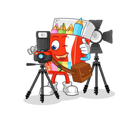 colored pencils photographer character. cartoon mascot vector