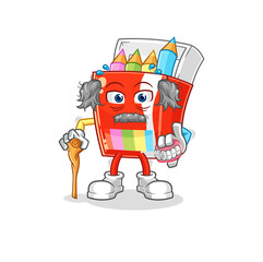 colored pencils white haired old man. character vector