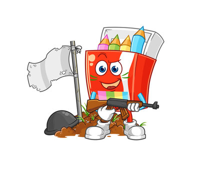 colored pencils army character. cartoon mascot vector