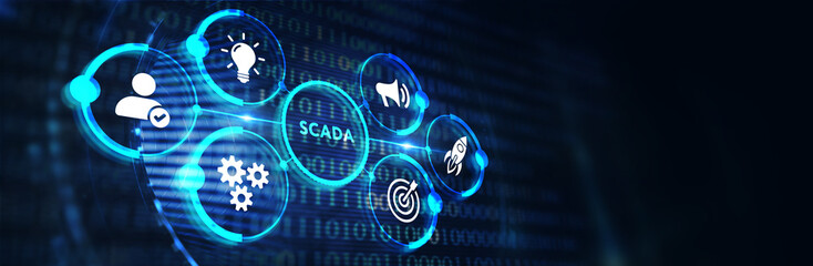 System Supervisory Control And Data Acquisition technology concept. SCADA.  3d illustration