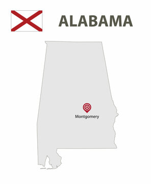 Map and American flag. Alabama, USA.