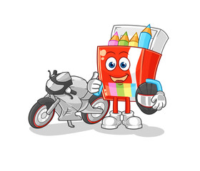 colored pencils racer character. cartoon mascot vector