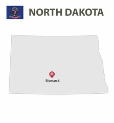 Map and American flag. North Dakota, USA.