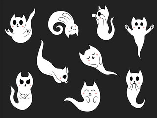 Cute cat ghost set. Halloween cartoon character