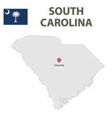 Map and American flag. South Carolina, USA.