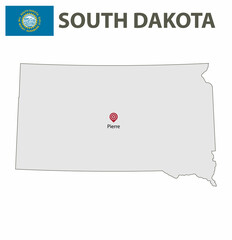 Map and American flag. South Dakota, USA.