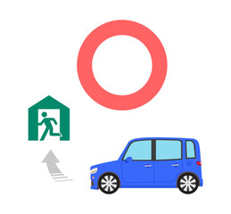 車で避難所へ向かうバン（丸）
