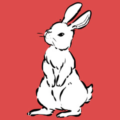 手描きの白いうさぎ(墨絵風)