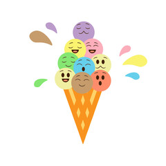 Cute emoticon ice cream in pastel color, suitable for summer theme, personal shop icon, kids book and many other