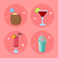 Set of summer drinks. Flat vector design illustration