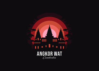 Angkor Wat on Cambodia symbol. Modern moonlight logo of largest country vector illustration. Landscape design of memorial place illustration. Eps 10