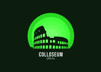 Naklejka premium Colloseum on Rome symbol. Modern moonlight logo of largest country vector illustration. Landscape design of memorial place illustration. Eps 10