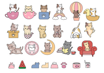 Cute Cartoon cat characters collection.
, yoga and emotions  Flat color simple style design.
vector illustration