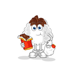 cotton eat chocolate mascot. cartoon vector