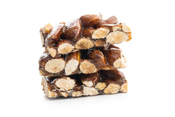 Sweet mini almond bars isolated on white background.