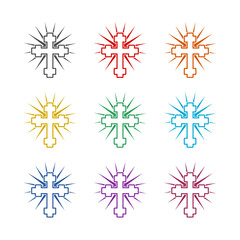 Cross on the sun icon isolated on white background. Set icons colorful