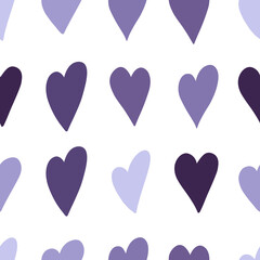 Heart seamless pattern. Heart purple, lilac, blue background. Color cartoon pattern. Wrapping paper, textiles, fabric. Vector illustration on white background.