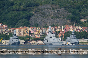 Military ships at the port of La Spezia in Italy