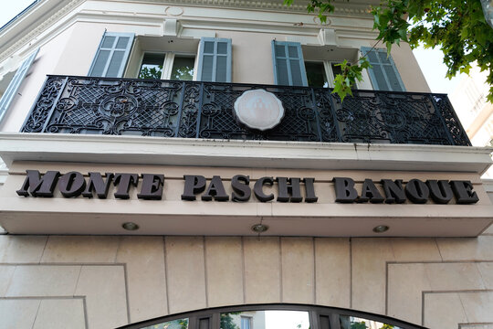 monte paschi banque logo brand and text sign Italian bank Monte dei Paschi di Siena office entrance from Italy