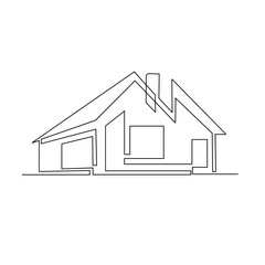 Continuous one line drawing Modern house logo vector isolated white background