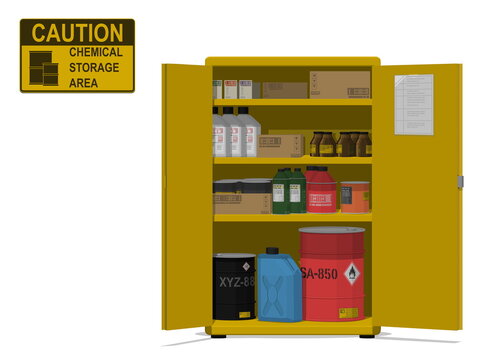 Isolated chemical storage cabinet on white background