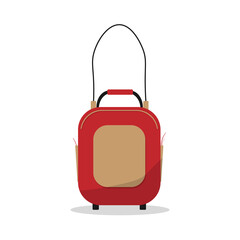 Cartoon luggage suitcase on wheels. Isolate on a grey background. Vector illustration