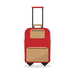 Cartoon luggage suitcase on wheels. Isolate on a grey background. Vector illustration