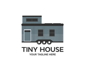 Mobile tiny house , tiny house trailer  logo design. Modern Small Tiny House Building  vector design and illustration. - obrazy, fototapety, plakaty