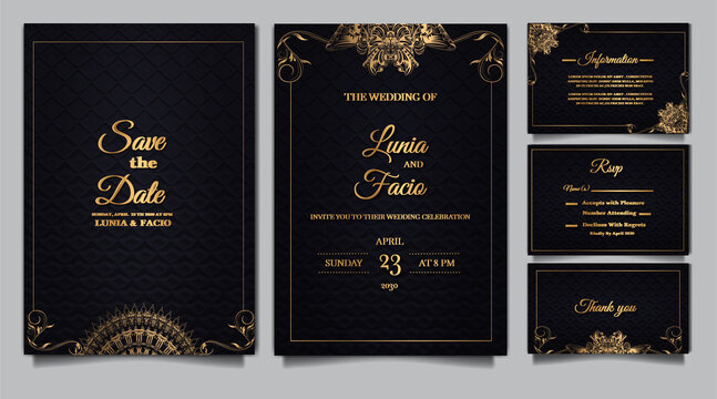 Set Collection Luxury Wedding Invitation Card Embossed Template Design