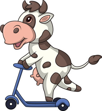 Cute cow cartoon riding a scooter