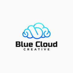 Vector Logo Illustration Blue Cloud Gradient Line Art Style.