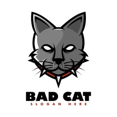 Vector Logo Illustration Bad Cat Simple Mascot Style.