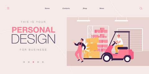 Factory worker getting injured in warehouse. Man on forklift truck causing accident flat vector illustration. Compensation, risk insurance concept for banner, website design or landing web page © Bro Vector