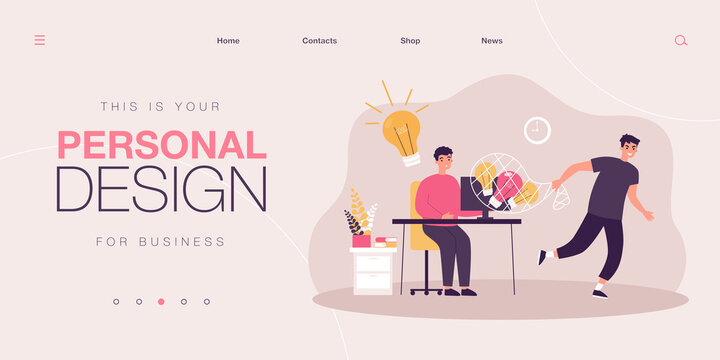 Author creating content, thief stealing his work. Male freelancer working at computer, writing text, while pirate running away with his creative ideas. Piracy, theft, infringement of copyright concept