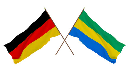 Background for designers, illustrators. National Independence Day. Flags Germany and Gobon