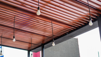 Close up of a roof with wooden partition