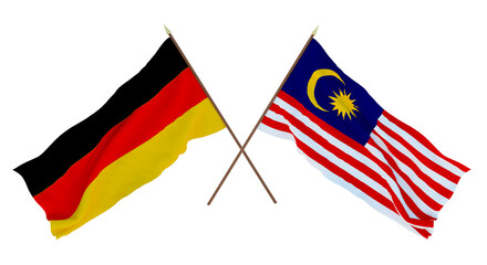 Background for designers, illustrators. National Independence Day. Flags Germany and Malaysia
