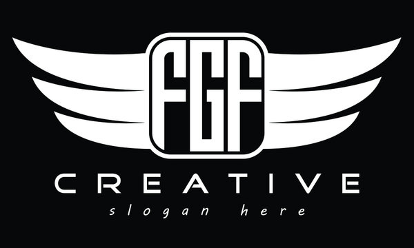 Three letter FGF Wing minimal typography font Monogram emblems flying logo Design. Vector template