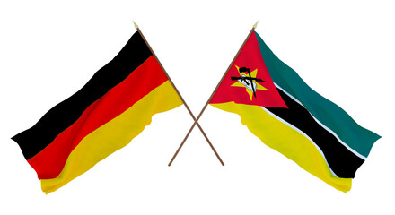 Background for designers, illustrators. National Independence Day. Flags Germany and Mozambique