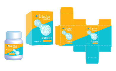 Packaging design, Label on supplement container with probiotic box template and mockup box, illustration vector.	
