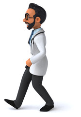 Fun 3D cartoon illustration of an indian doctor